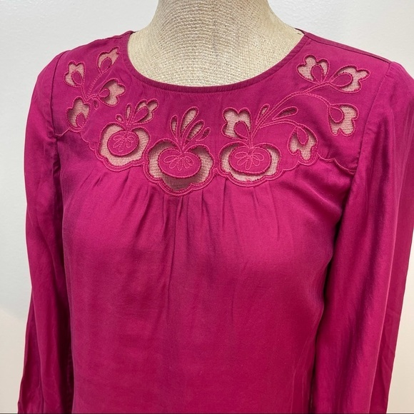 Boden Magenta Mesh Cutout Silk Blend Top 4 - Picture 3 of 6